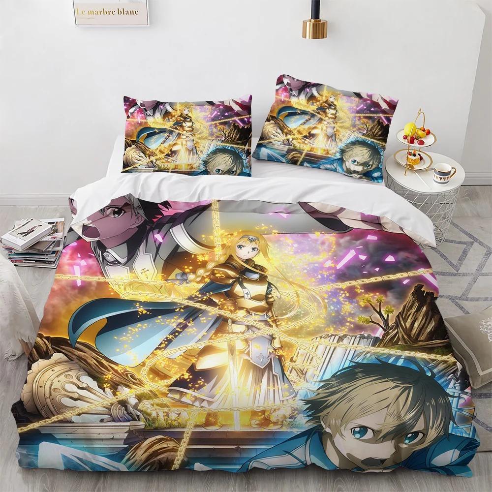 Sword Art Online Bettwäsche-Set, Anime-Bettbezüge, King-Size-Bett, Queen-Size-Bett, Doppelbett, Einzelbett ...