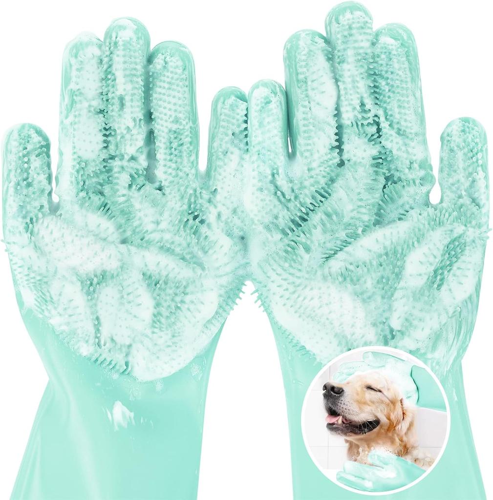 Handschuhe zur Fellpflege von Haustieren – hitzebeständige Silikonhandschuhe mit hochdichten Zähnen, verbessertes Fünf-Finger-Design zum Baden und Massieren von Hunden und Katzen