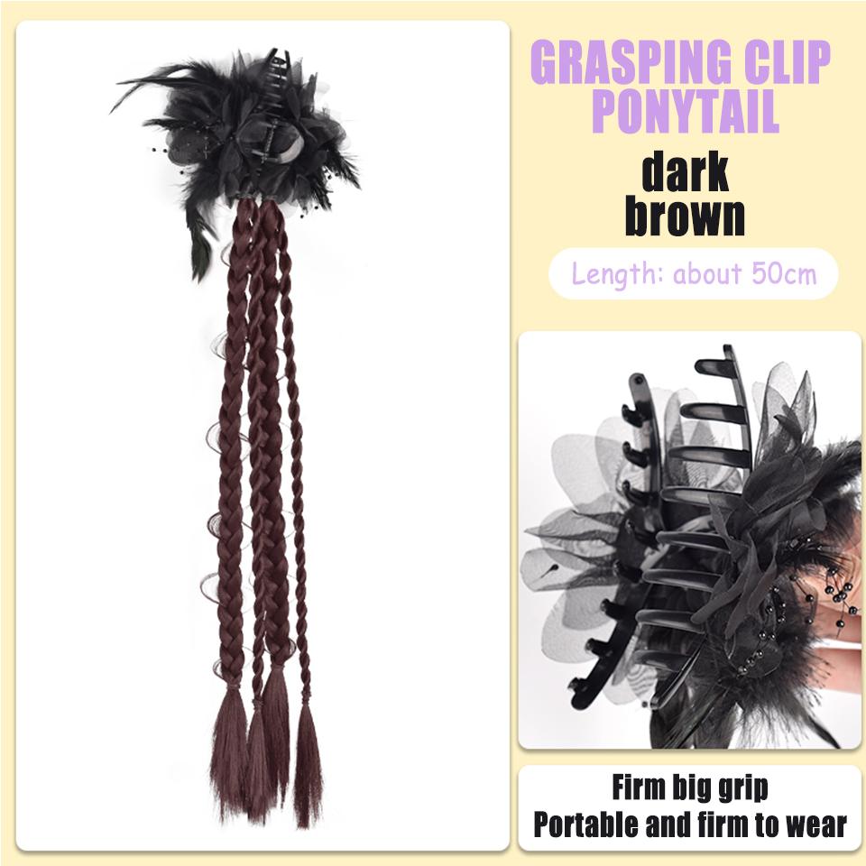 Ponytail Synthetic Wig Rose Feather Grip Female Twist Boxing Braid Feather Rose Grip Low Side Ponytail