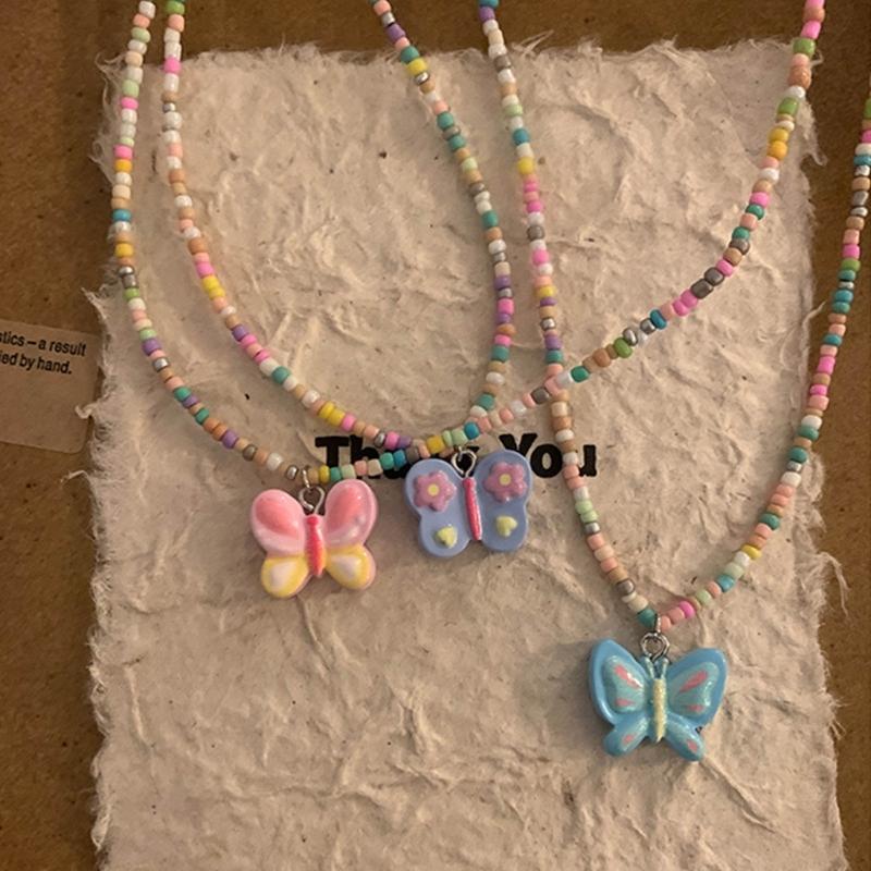 Butterfly Beaded Necklaces Butterfly Choker Pendant Necklace Beaded Choker Resin Material Perfect Gift for Girl Children
