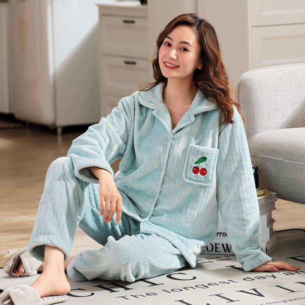 T-shirt Women Winter Flannel Pajama Set 