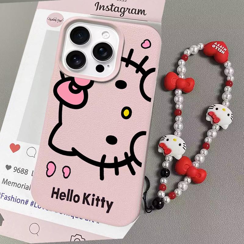 Pretty Cute Hello Kitty Chain Case For Iphone 17 Pro Max 17 Air 16 15 14 13 12 11 Pro Max 16e Lichee Pattern Phone Casing