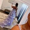 Long Layered Lace Tulle Ball Sexy Celebrity Dress Thin Straps Shiny Formal Gala Dress