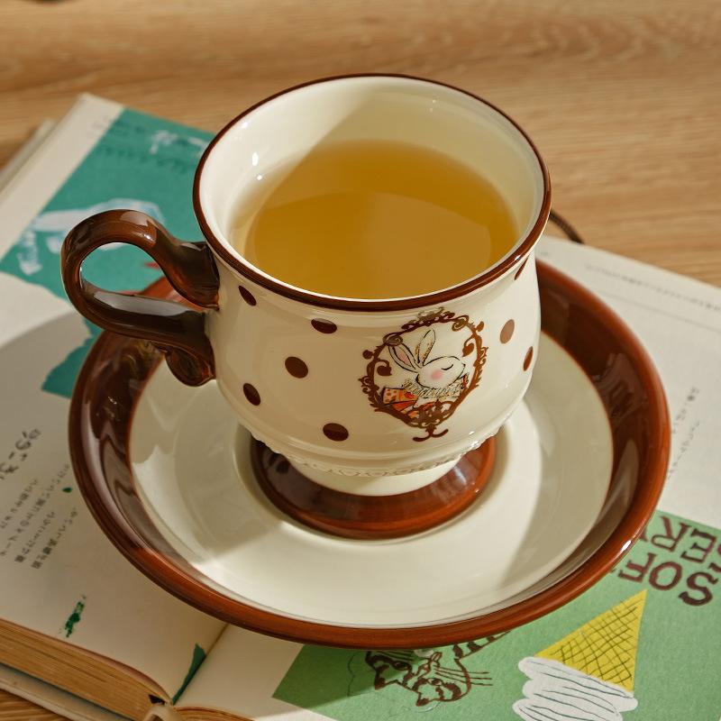 Ceramic Coffee Cup French Cute Rabbit Mug High Beauty Makeup for Home Afternoon Tea Cups Small Edition Cup Plate Set Drinkware