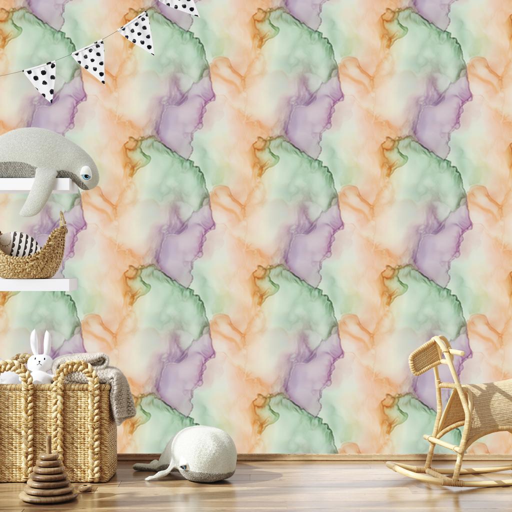 Ink Wallpaper Light Gray, Cream, and Green for Living Room and Bedroom 50x1000