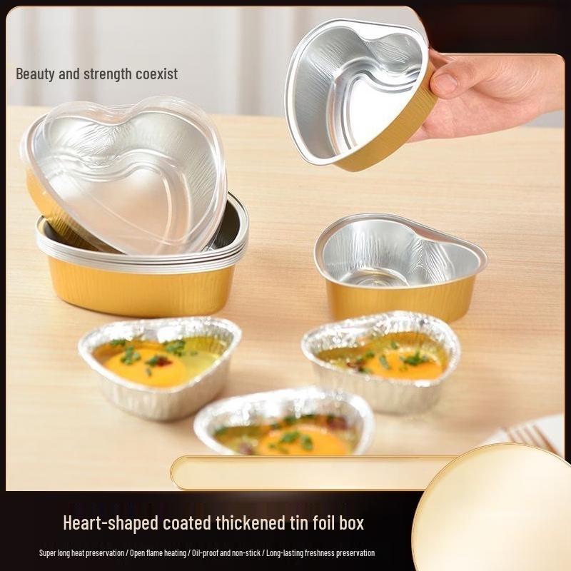 Heart-shaped Gold Aluminum Foil Baking Cups with Lids