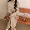 Semi-turtleneck Bottoming Knitted Dress for Women's Loose Autumn and Winter with Coat Thickened Inside Over Knee Long Sweater Skirt for Women
