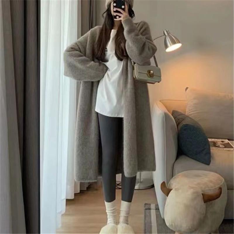 Wool knitted cardigan women's autumn and winter new loose retro lazy style long sweater jacket