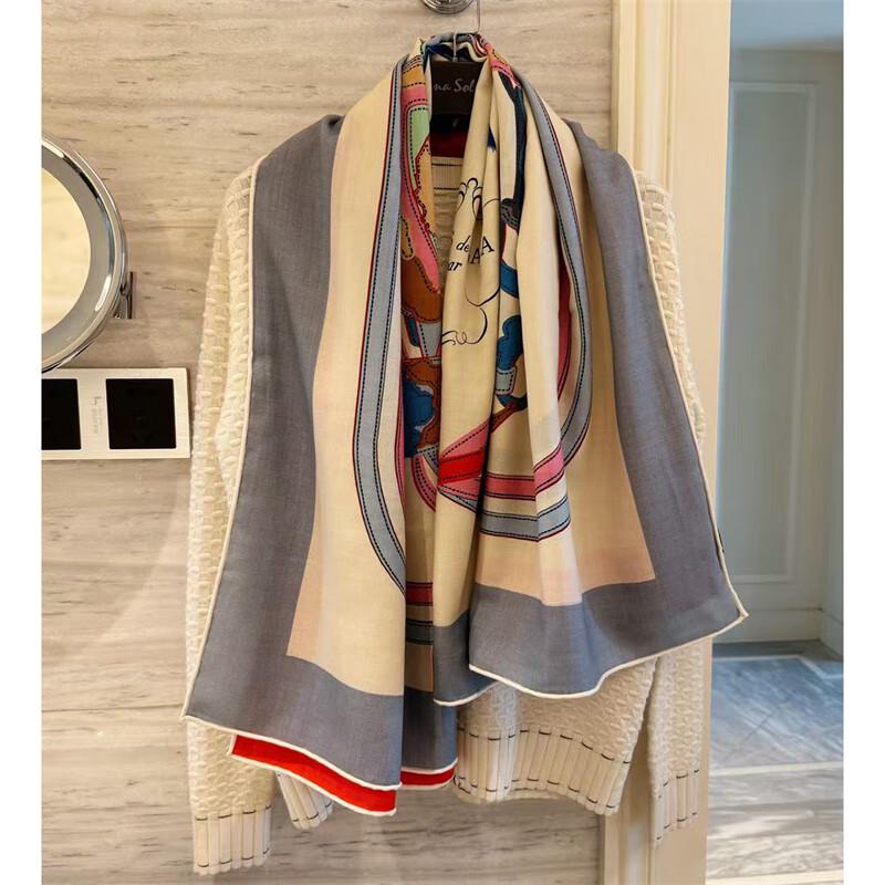 NINA SOLOR Color-Blocked Saddle Silk Wool Scarf