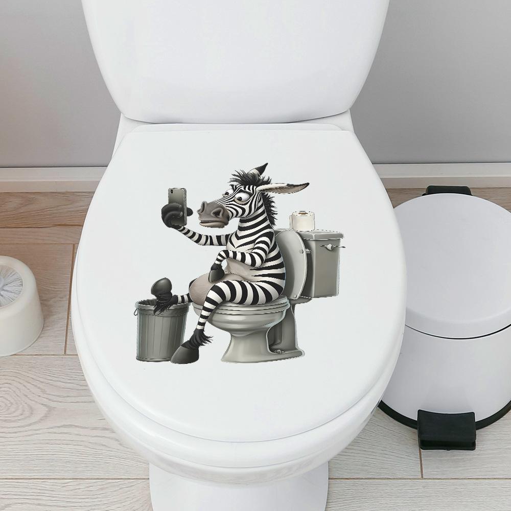 Creative Eco Friendly PVC Personality Zebra Playing Phone In Toilet Wall Sticker Removable Waterproof Self Adhesive Toilet Decor Sticker
