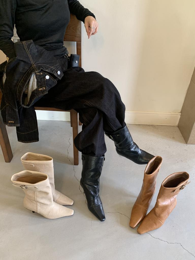 Autumn and winter new fashion pointed tip fine heel pleated piled boots women's folding medium tube wide tube fashion boots
