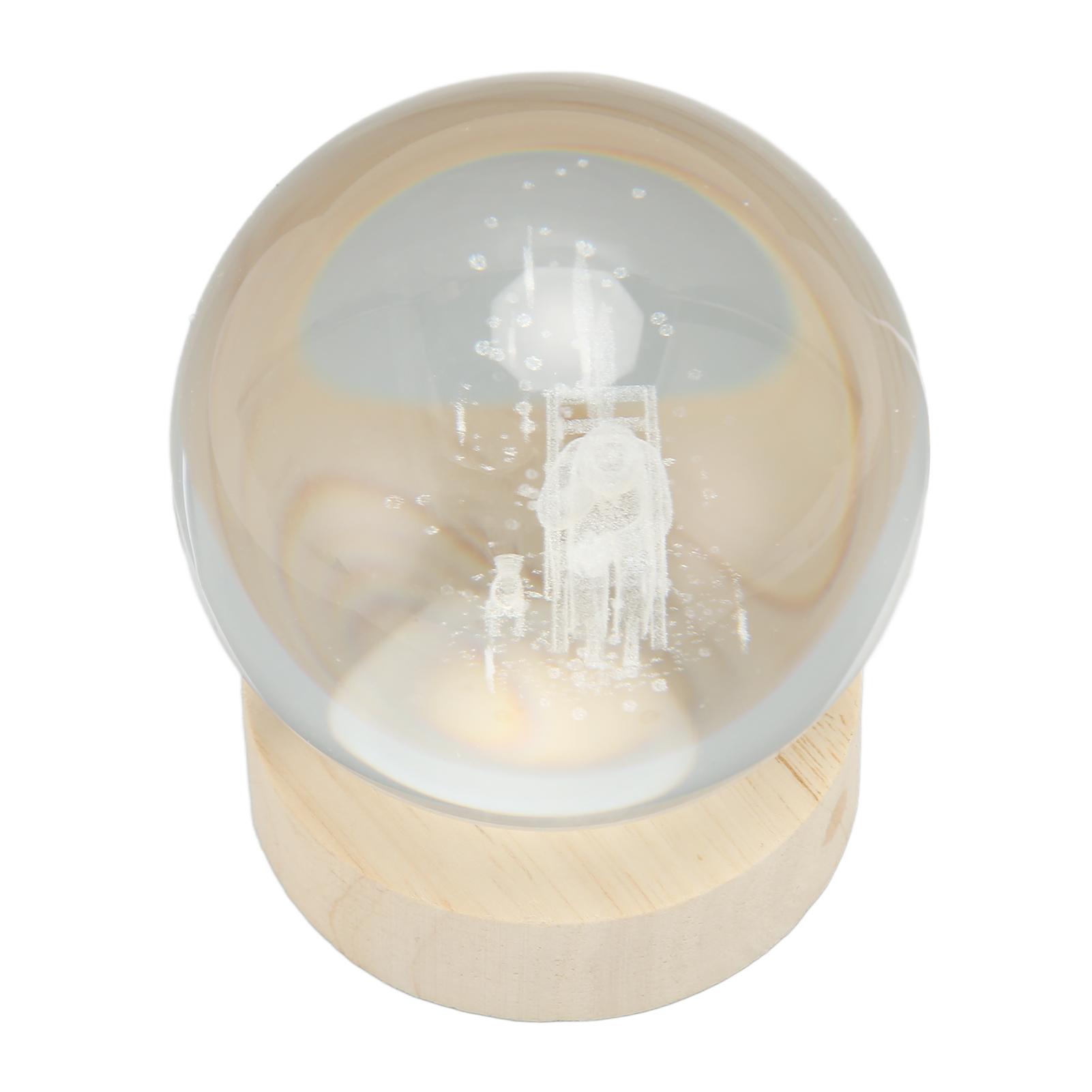 

3D Crystal Ball 3.1in Diameter Lighted Wooden Base USB Power Crystal Ball Night Light for Family Bedroom Office