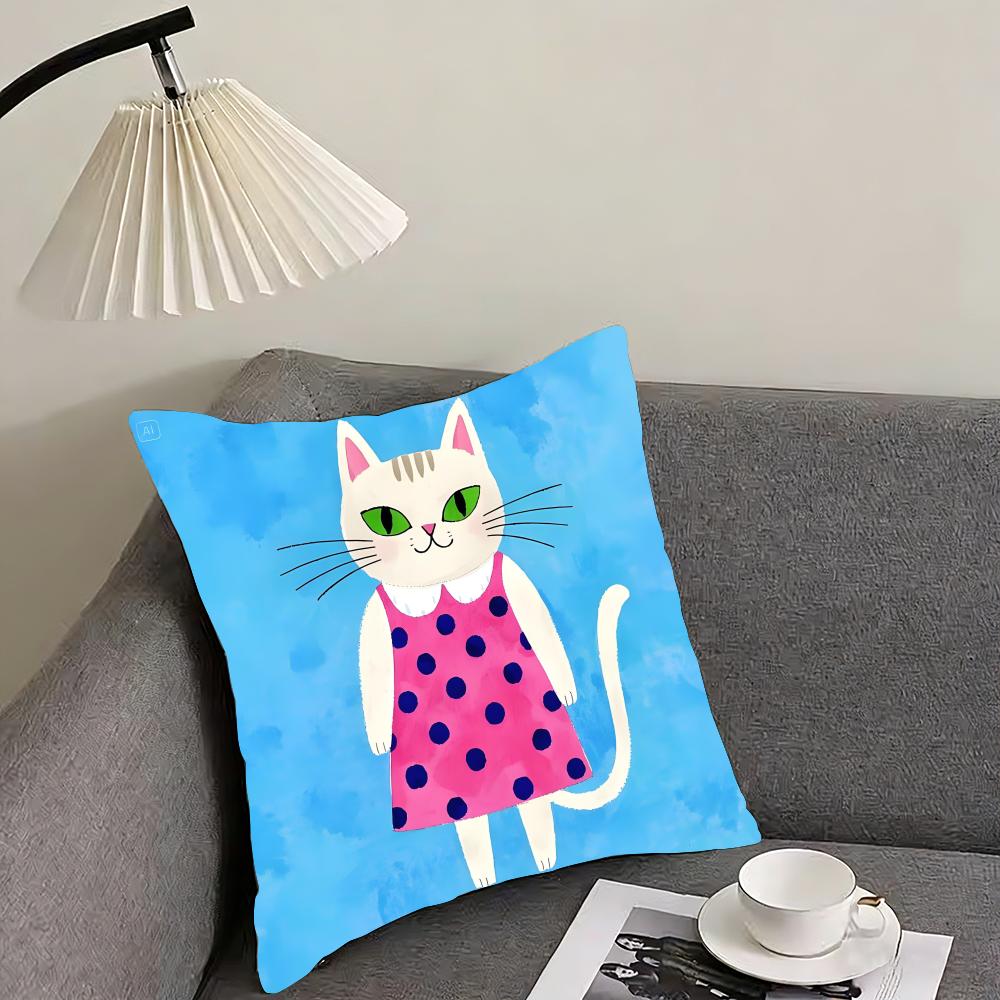 Cat Cute Cushion Cover Pillowcase Ultra Soft Skin Friendly Fabric Cloud Like Comfort  Concealed Zipper