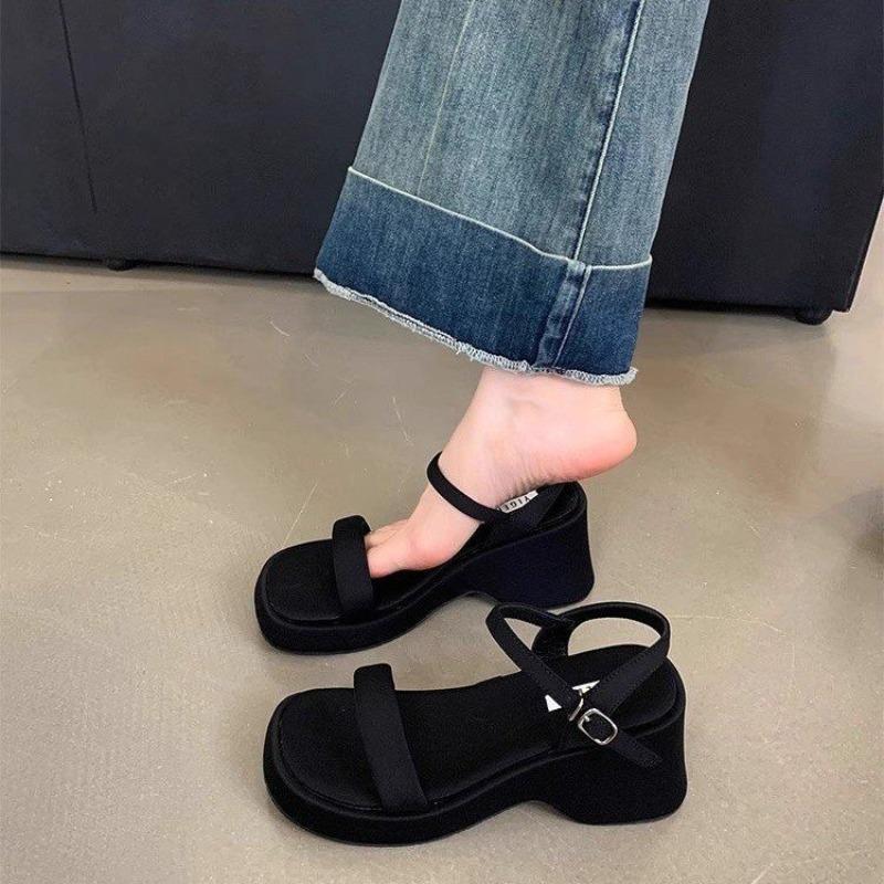

Thick-soled Shoes Wedge Heels Sandals High-heeled Sandals 40 чорний