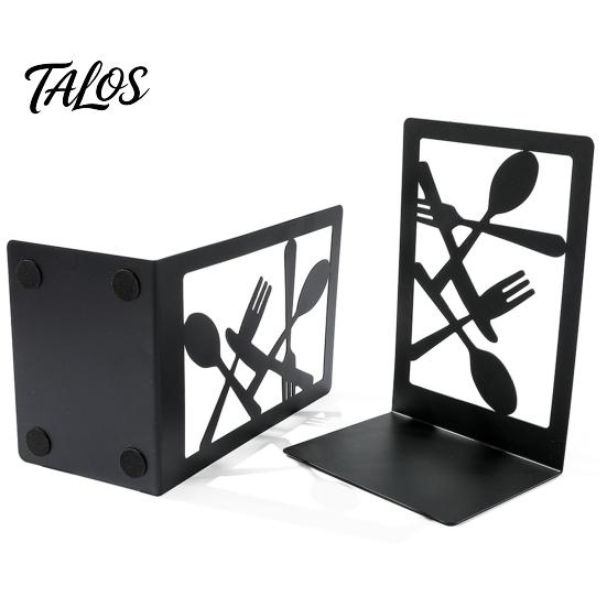 Wear Resistant Bookends 1 Pair Kitchen Metal Decorative Bookend for Shelves, Heavy Duty Non-Skid Book Dining Room Holder Stand, Black Support Stopper