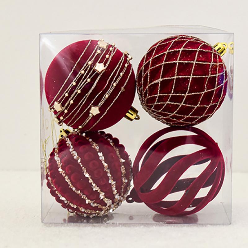 WTEMPO 4PCS Red Christmas Ball Red Flocked Painted Ball for Christmas Tree Decoration Christmas Shop Window Hangings Creative DIY Home Decor