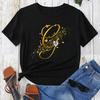 Custom Name Letter Combination Gold Letter Font Short Sleeve Tops Black T-shirt Female Tops
