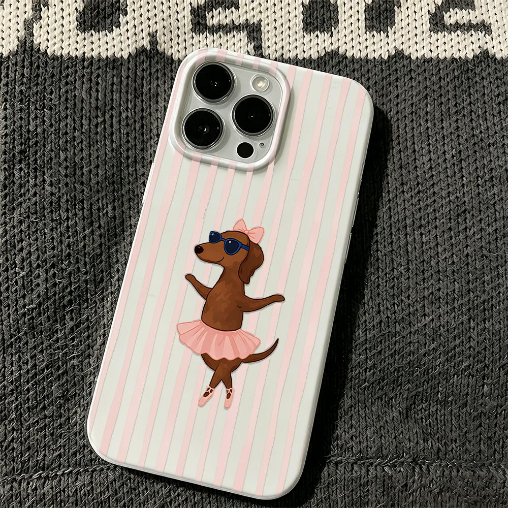 Pink Striped Dancing Dachshund Is Fun Phone Case For Iphone 14 13 Pro Max 11 12 17 16 15 17Air Soft Shockproof Coque Cases