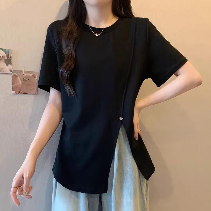 La Chapelle Women's Summer Irregular Slit T-Shirt