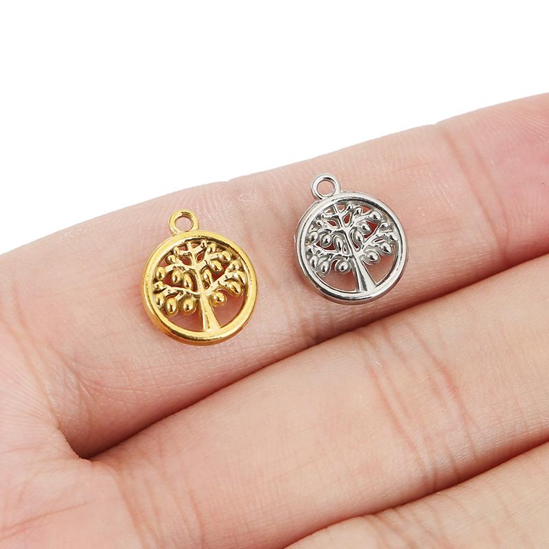 5pcs Never Fade PVD Stainless Steel Earrings Charms Lot Necklace Pendants Tree Charms for DIY Bracelet Findings Jewelry Making