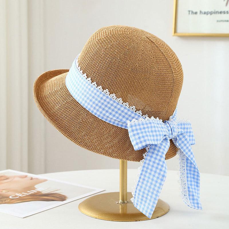 

Blue Plaid Bow Women s Fisherman Hat Stylish Vacation Sunhat for Outdoor Travel Seaside 56-58cm хаки