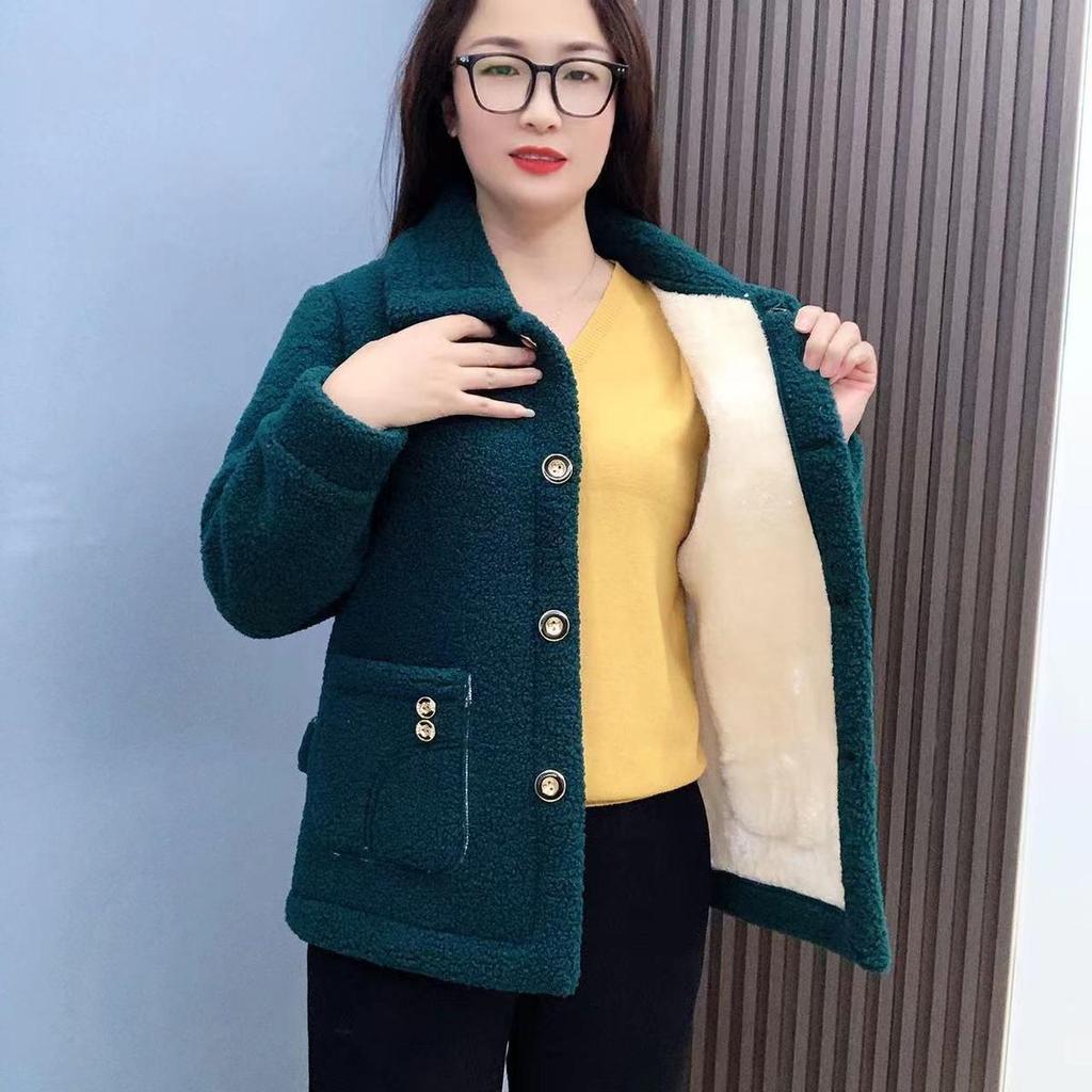 Women's Medium Long Lambswool Coat with Fur, Plus Velvet, for Autumn and Winter