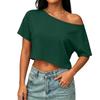 Dámský ležérní crop top s odhalenými rameny, volný střih, krátký rukáv, jednobarevný, základní letní tričko