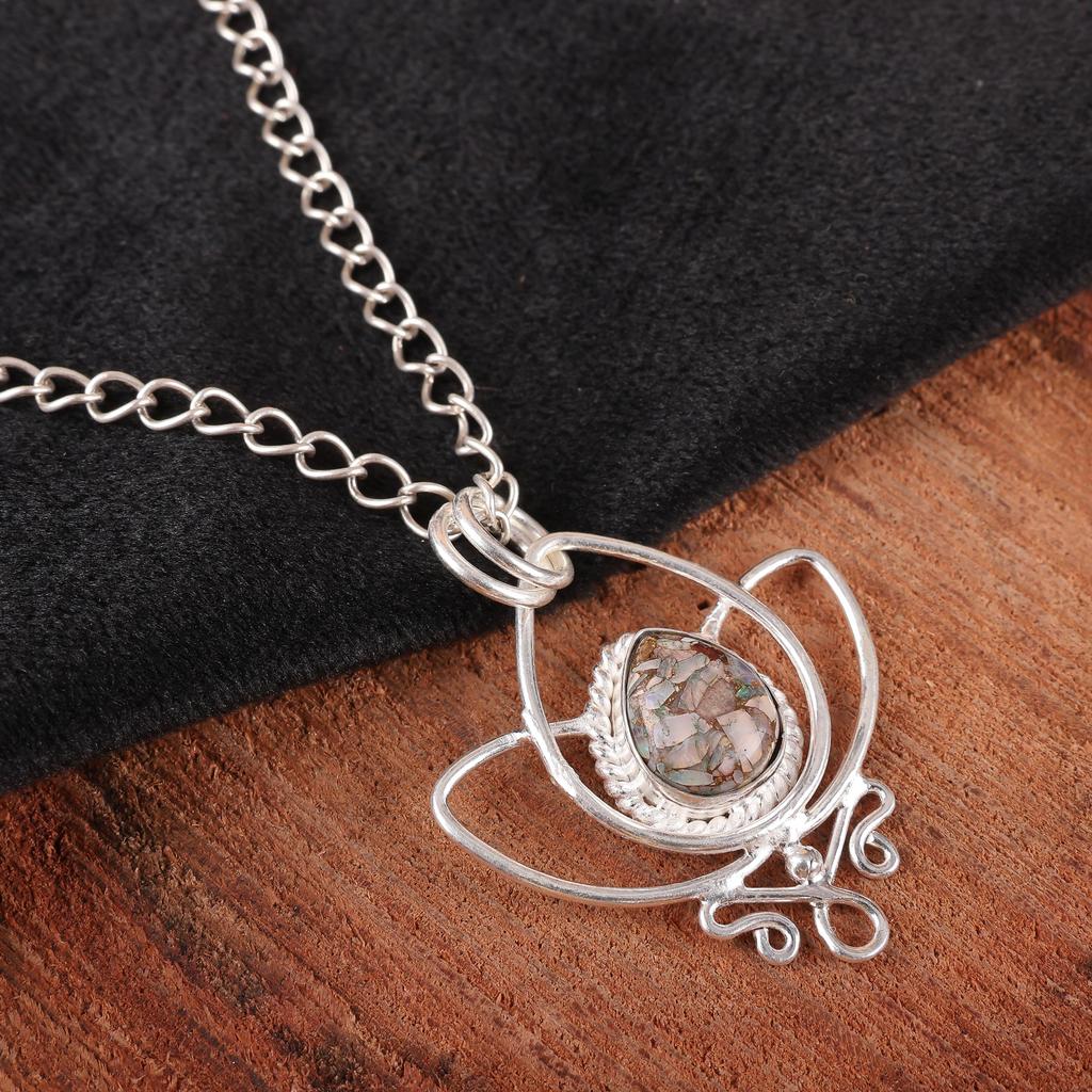 Ethiopian Copper Turquoise Pendant, 925 Sterling Silver Jewelry, Gift For Women Handmade Pendant Gemstone Jewelry