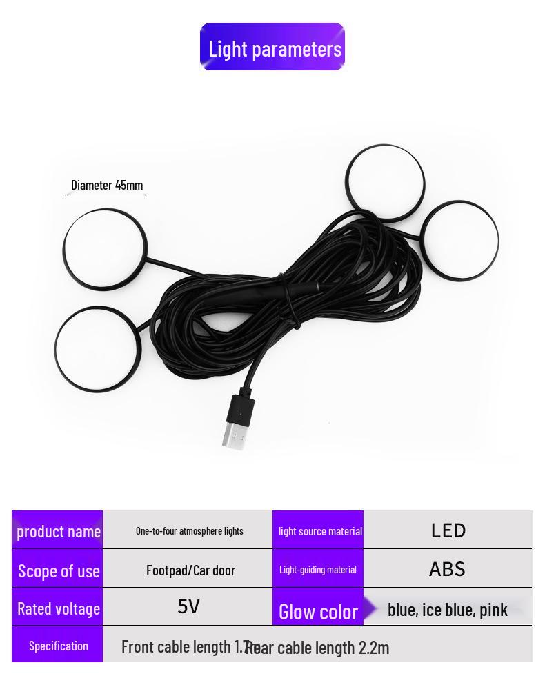 USB Car LED Atmosphere Footwell Lights: Wireless One-to-Four Ambient Lighting