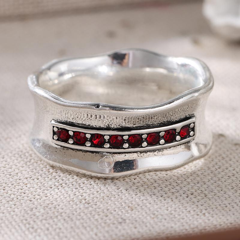 Vintage Inlaid Red CZ Women's Ring Ethnic CopperColor Geometry Daily Wear Party Jewelry Anniversary Gift