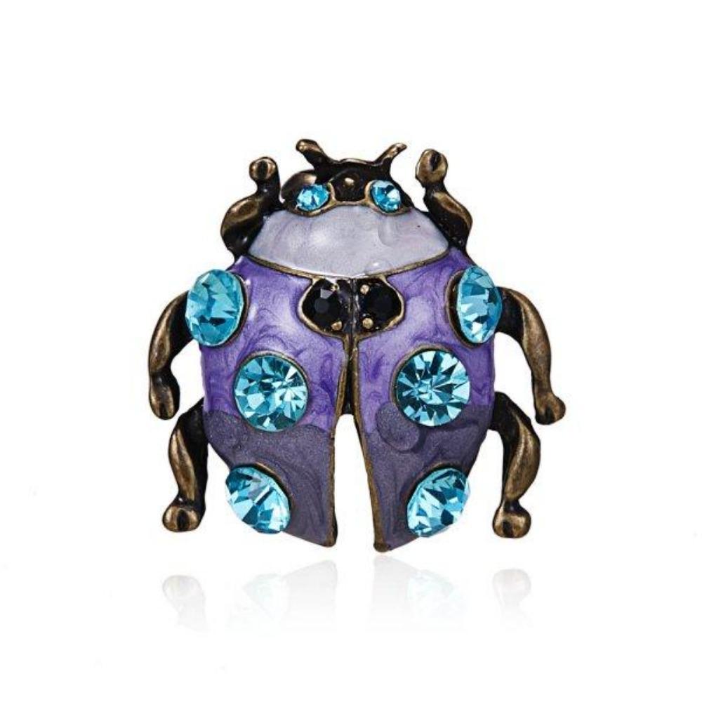 Fashion Ladybug Enamel Pin Rhinestone Green Leaf Insect Bug Brooches Small Collar Brooch Broach Women Men Jewelry Scarf Clip