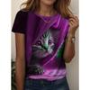 Fashion Women Retro Creative Cat Pattern Print T Shirt Funny Casual O-neck Short Sleeves T-shirt Summer Female Tee Shirt