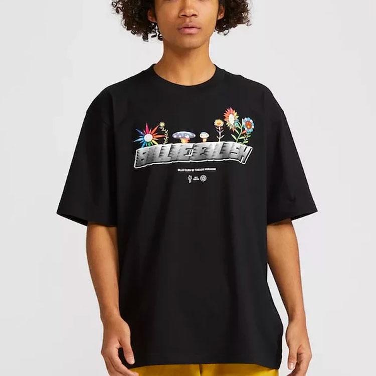 UNIQLO Murakami Collaboration Cartoon Plant Print Letter Short Sleeve T-Shirt Unisex Tops Black 427390-09