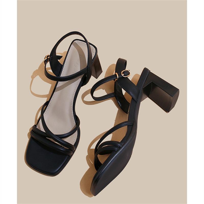 Temperament Thick Heel High Heels Women's White with Skirt One-word Buckle Sandals Women's Spring and Summer Middle Heel New Models