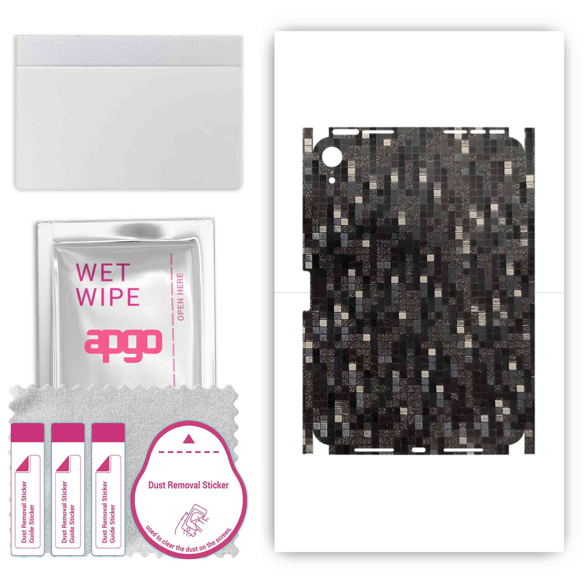 

apgo Protective Skin Sticker for the back+sides compatible with Apple iPad mini (2021), Full Wrap Film, Foil, Vinyl - Pattern Carbon Black Pixel