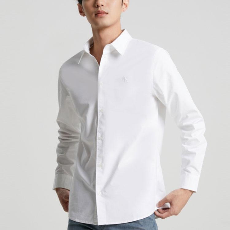 Calvin Klein Single Breasted Embroidered Long Sleeve Shirt Men Shirts Moonlight-White J324904
