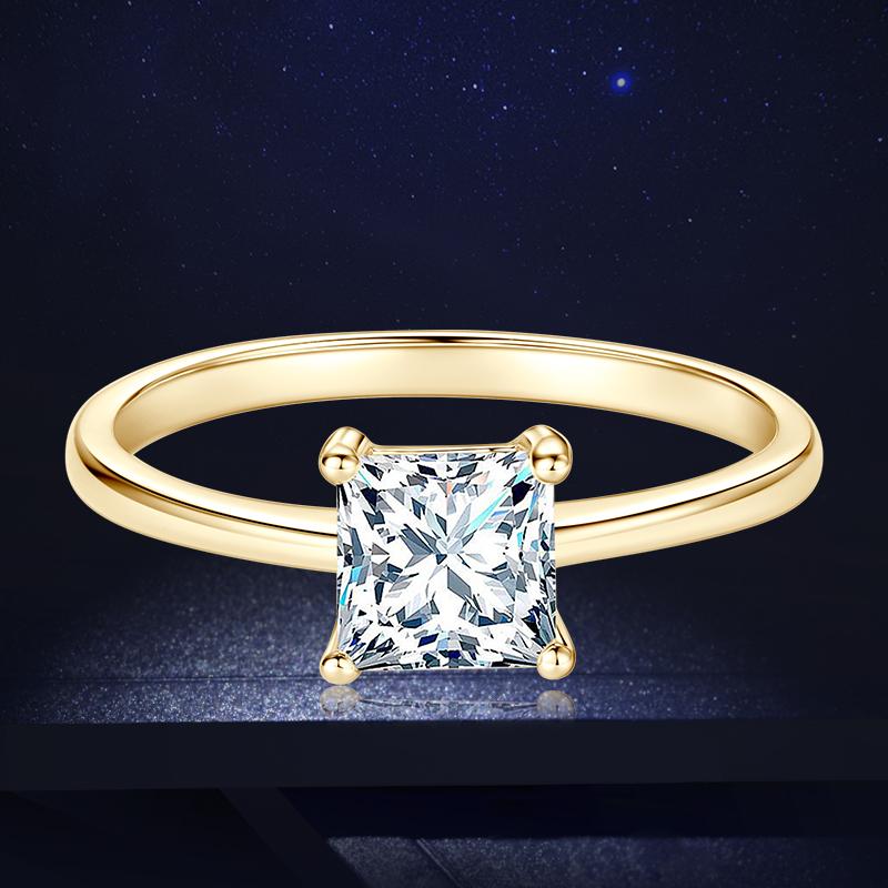 Rrjzz Prinzessschliff VVS1 CZ Labordiamant Solitärring Silber Goldfarbe Damen Verlobungsringringe für Hochzeit Feiner Schmuck