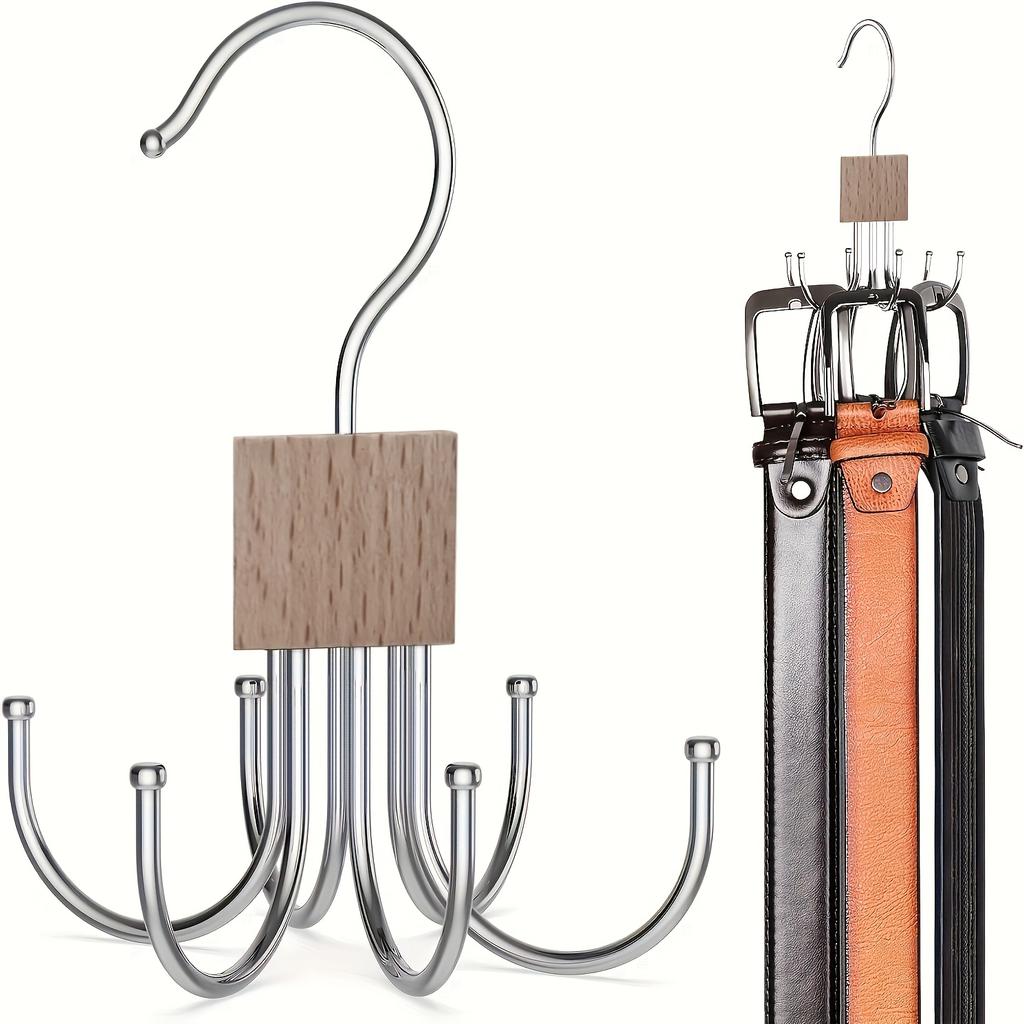 Rotatable Wooden Belt Rack: Organize belts, ties, scarves & more. Save space, multi-purpose closet storage.