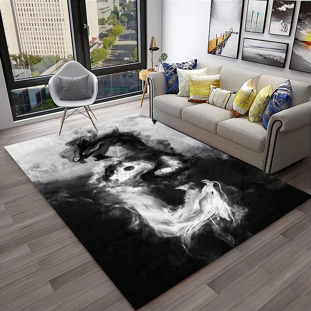 3D-Teppich mit chinesischem Drachen, Mythos, Kunst, Cartoon-Motiv, für Zuhause, Wohnzimmer, Schlafzimmer, Sofa, Fußmatte, Dekoration, Kinderspielbereich, rutschfeste Bodenmatte