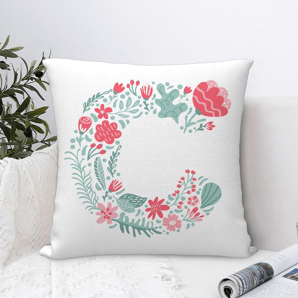Cute Floral Letter Pillow Case Sofa Decorative Home Double-sided Printing Short Plush Cushion Cover Throw Pillow Cover Gifts