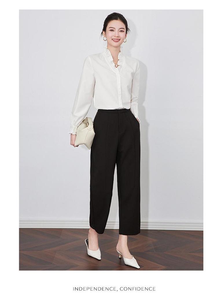 High-End Exquisite V-Neck Ruffle Edge Lace Sleeve Women's Autumn/Winter Top