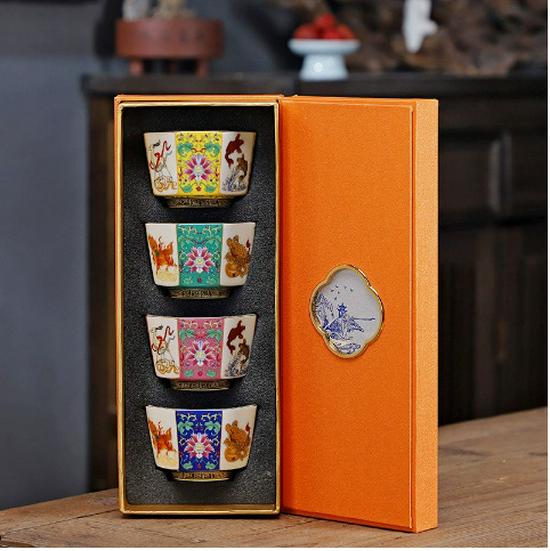 Enamel Master Cup: Exquisite High-End Octagonal Kung Fu Tea Set Souvenir