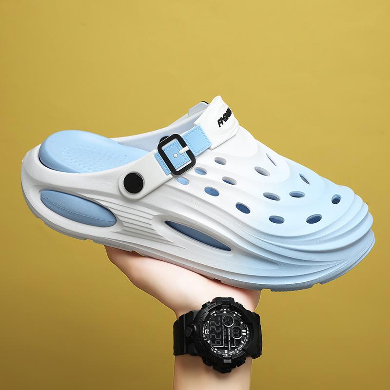 Wear hole shoes outside, men's one-word beach shoes, two wear home bag head slippers, travel thick-soled sandals