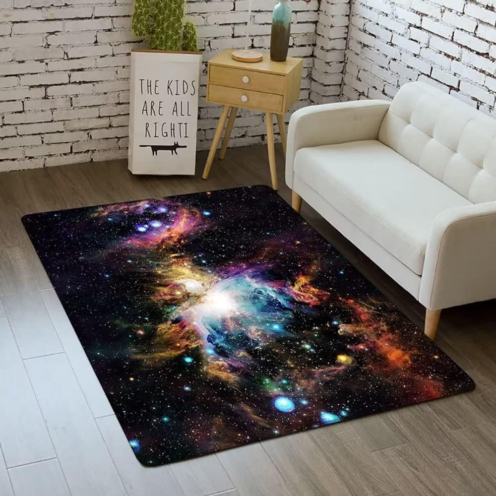 Galaxy Starry Sky Pattern Carpets Modern Home Non-Slip Decor Rug Space Theme Mat for Living Room Bedroom Kids Room