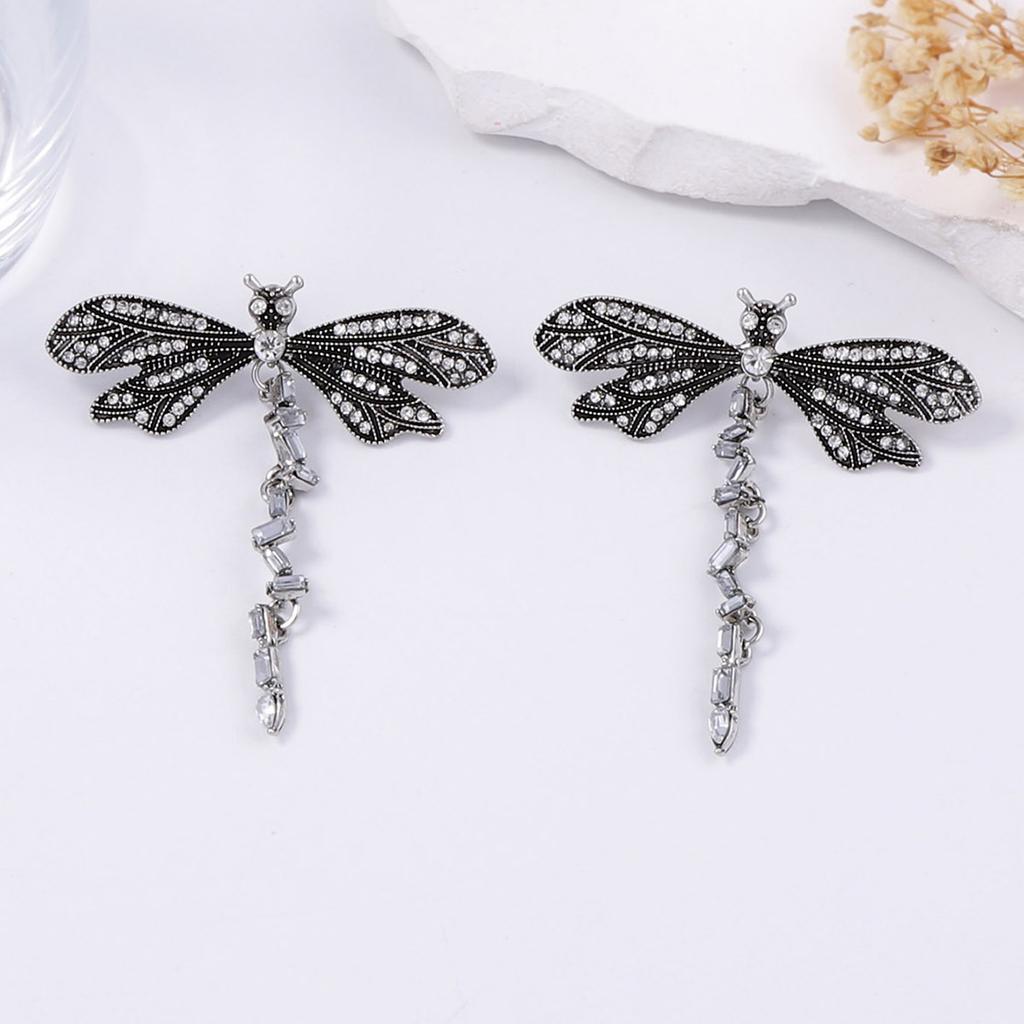 Personality Trend, Unique Creativity, High-end Design Sense, Old-fashioned Alloy Micro-zircon Dragonfly Women's Earrings
