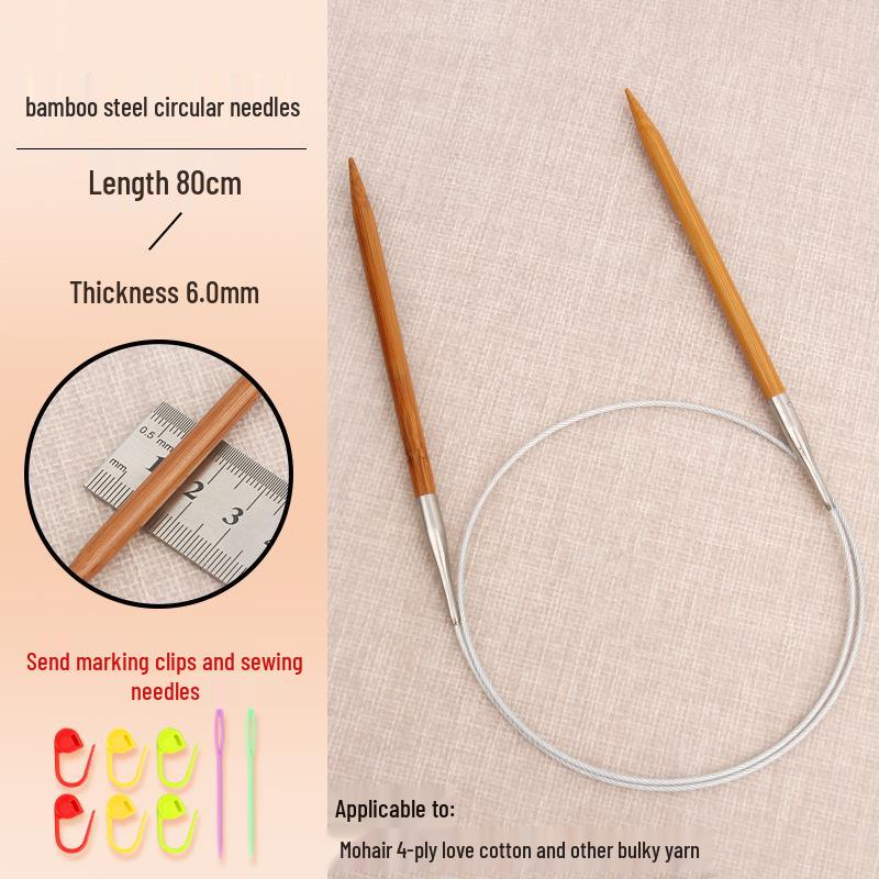 Bamboo-Steel Circular Knitting Needles, Full Set for Hand Knitting Blankets.