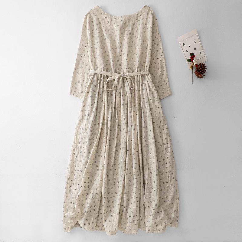 Spring/Summer 2026 Elegant Floral Tie-Up Round Neck Pullover Dress