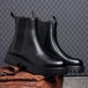 Black Martin Boots Men's Autumn and Winter Trend British Style Chelsea Boots High Top Leather Shoes Men's