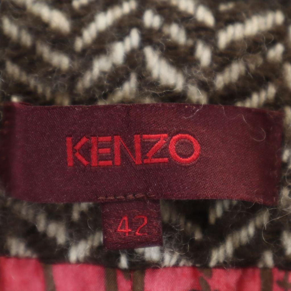 KENZO Made in France Herringbone Pattern wool Chester coat 42 Brown Women Used