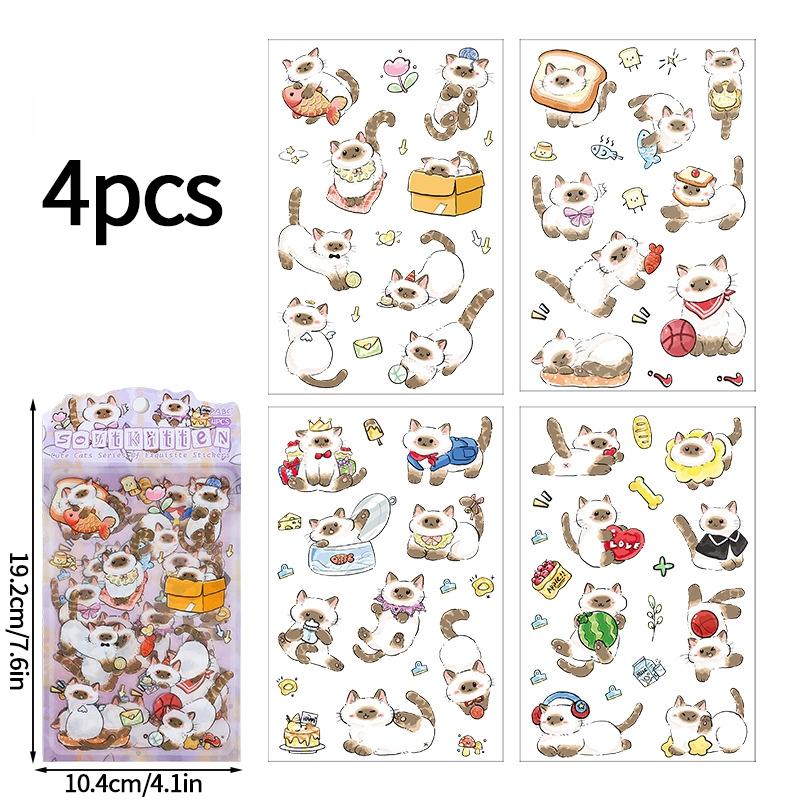 Kawaii Cat Stickers Cartoon Animal Stickers Student DIY Scrapbook Decals Handbook Cute Korean Nail Sticker Aesthetic Stationery